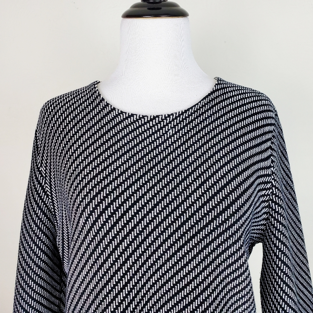 Ann Taylor Top Sweater Peplum Bell Sleeves Career Metallic Black Neutral Elegant - Picture 4 of 10